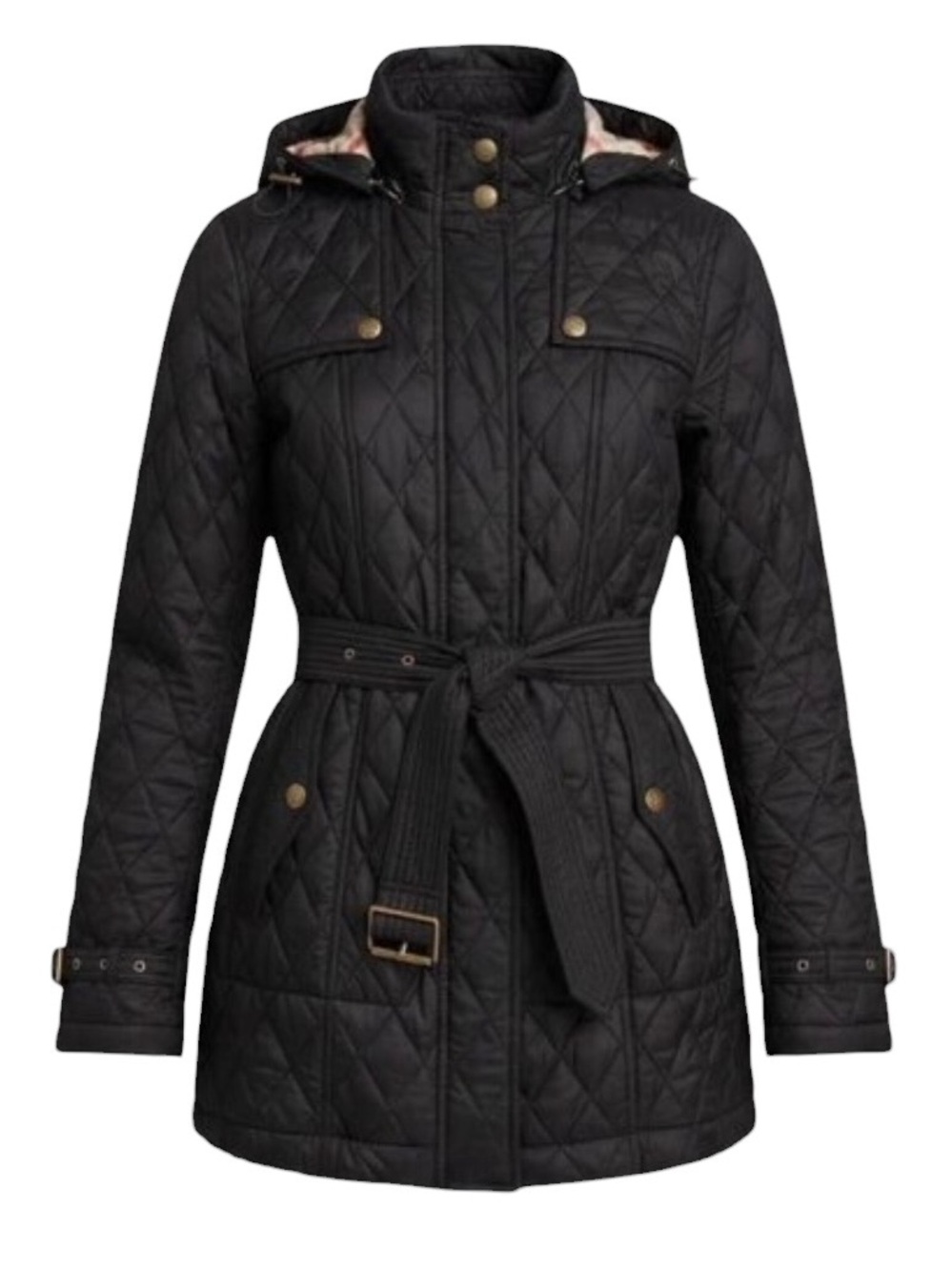 Burberry Brit Finsbridge Diamond Quilted Belted Removable Hood Trench PufferCoat